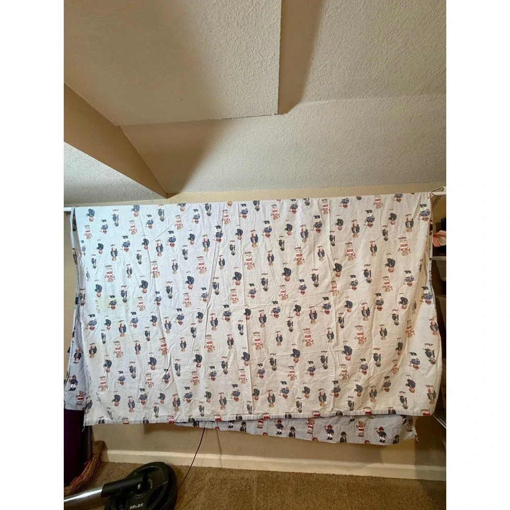 Vintage Ralph Lauren Polo Bear Queen‎ Flat Sheet Standard Pillowcase Blue Stripe